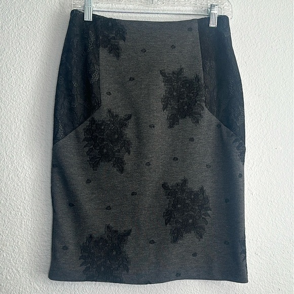 Anthropologie Maeve Grey Black Floral Lace Pencil Midi Skirt Womens Size Small - Picture 1 of 10
